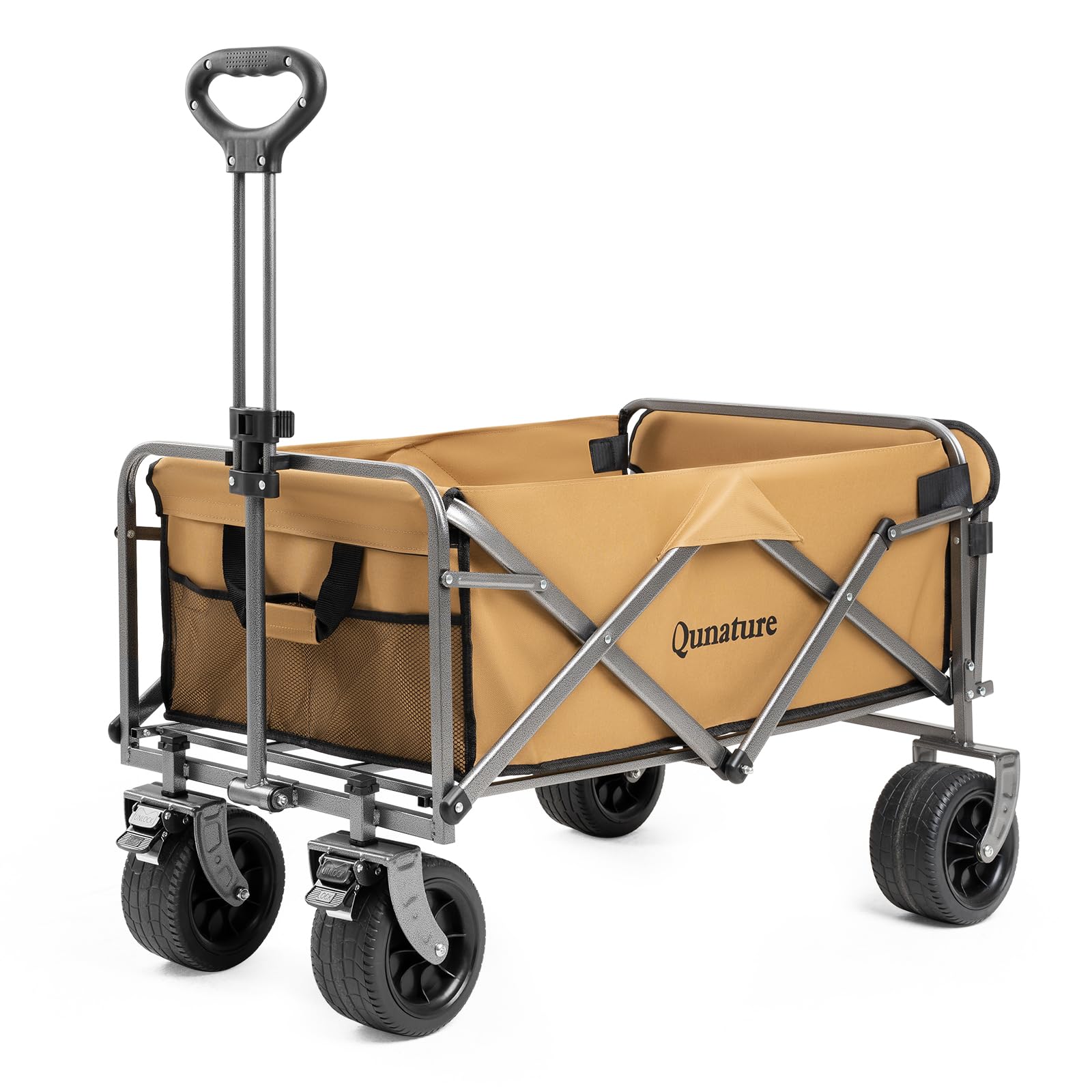 Carro de Mano Plegable 180 L con Ruedas Grandes y Freno, Manija Ajustable, Bolsillos, Carrito Transporte Carga hasta 150 kg para Jardín, Camping, Playa, Picnic y Compras