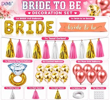 Bride To Be Bekarlığa Veda Parti Süsü Seti, Rose Gold Folyo Balonlu Gelin Partisi Dekorasyon Seti, Konfeti Balon ve Yüzük Balon Dahil
