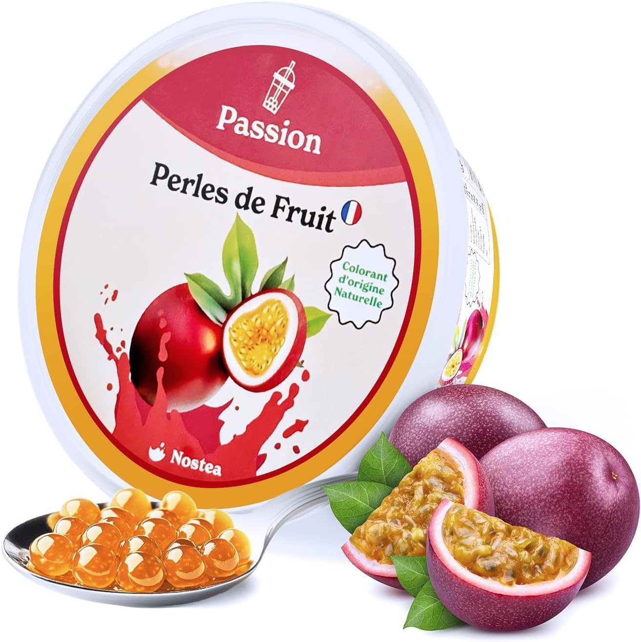 Nostea - Set di 3 vasetti, Perle per Bubble Tea Mango, Passione, Lampone – Popping Boba 100% Vegano, Senza Glutine - Perle al Succo di Frutta per Tè, Bevande - Produzione Francese - 3x 450 gr