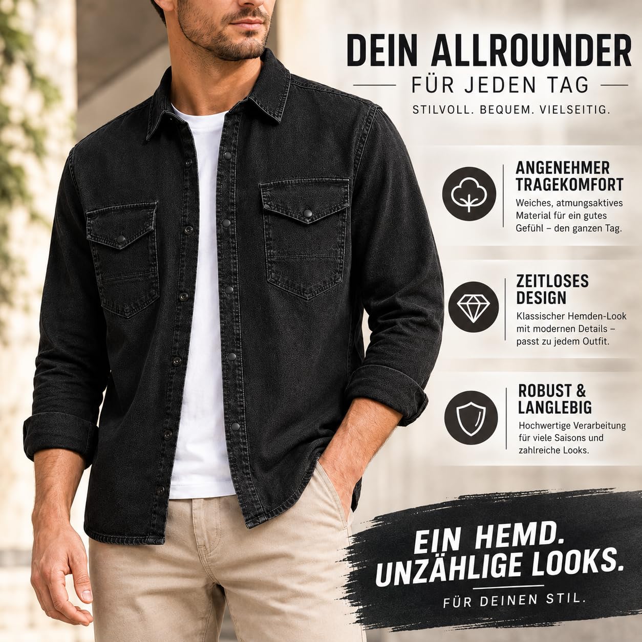 Redbridge - Camicia in denim di alta qualità, in cotone, casual