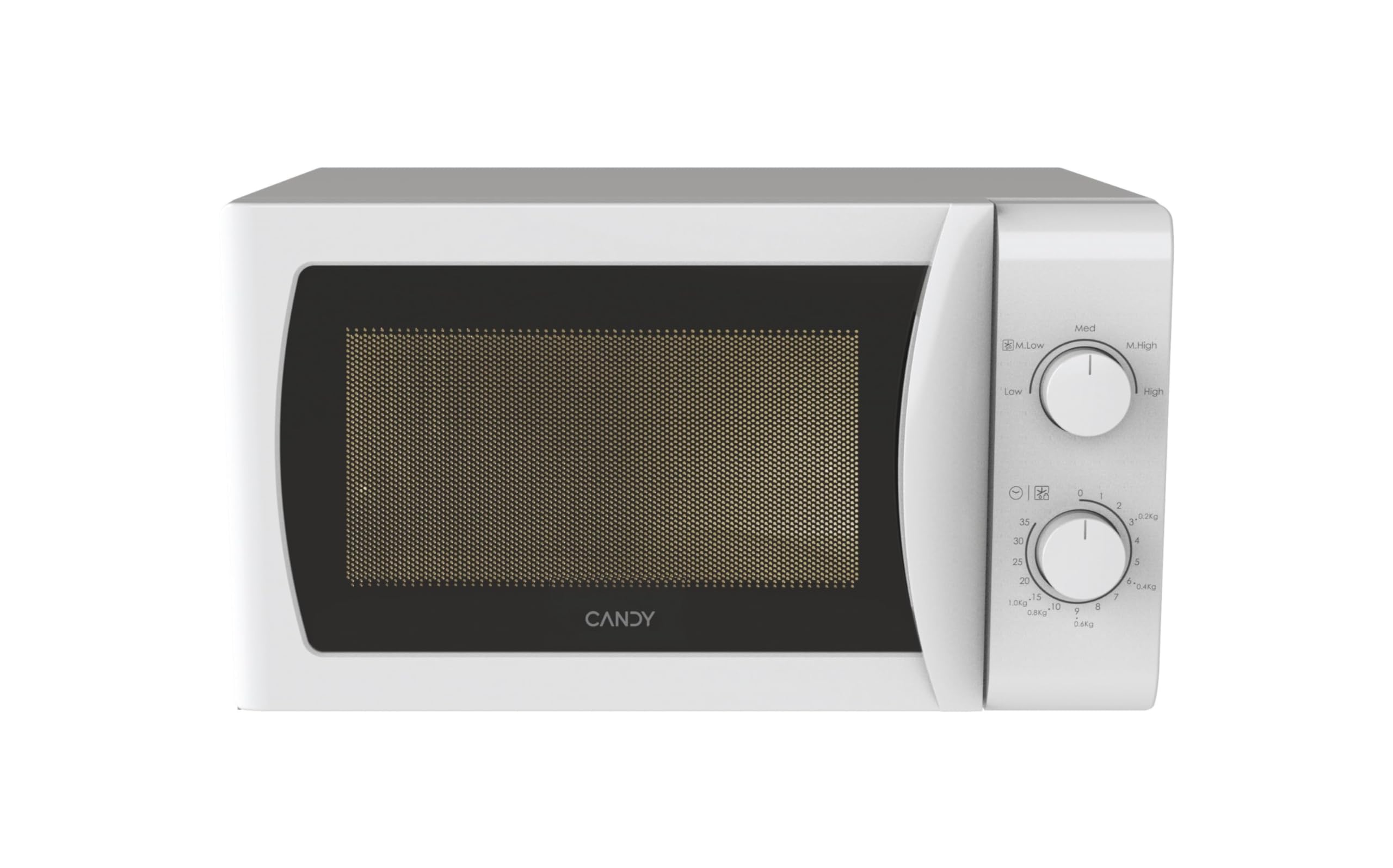 Candy Idea CMW20SMW Microondas con Grill, 20L, 700W-1050W,5 Niveles de Potencia, Panel de Control Mecánico, Alerta Acústica Finalización, Plato 25,5CM, Grill, Descongelación, Apertura Izquierda,Blanco