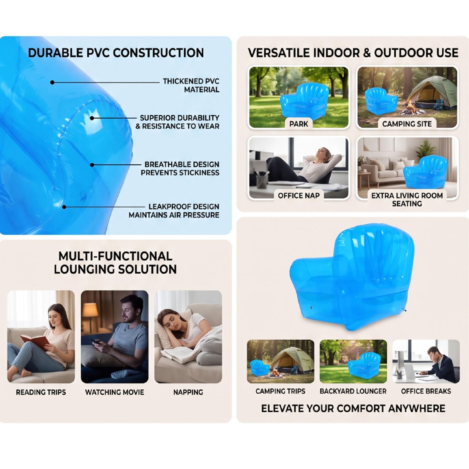 Generic PVC Przezroczysty Nadmuchiwany fotel. (BLUE)