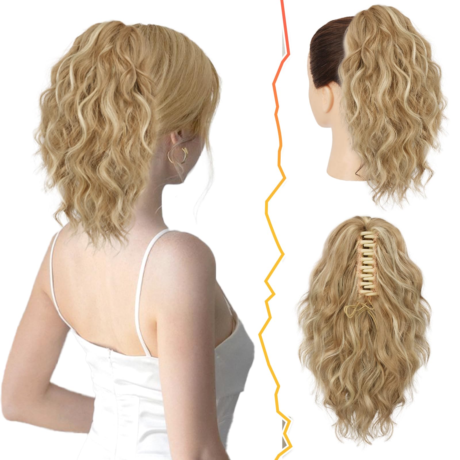 BARSDAR Klauen Clip Blond Pferdeschwanz Verlängerung 30CM Kurzes Wellige Pferdeschwanz Haare Extension Multi Layered Synthetik Clip Pferdeschwanz Haarteil für Damen Mädchen (Blond Gemischt)