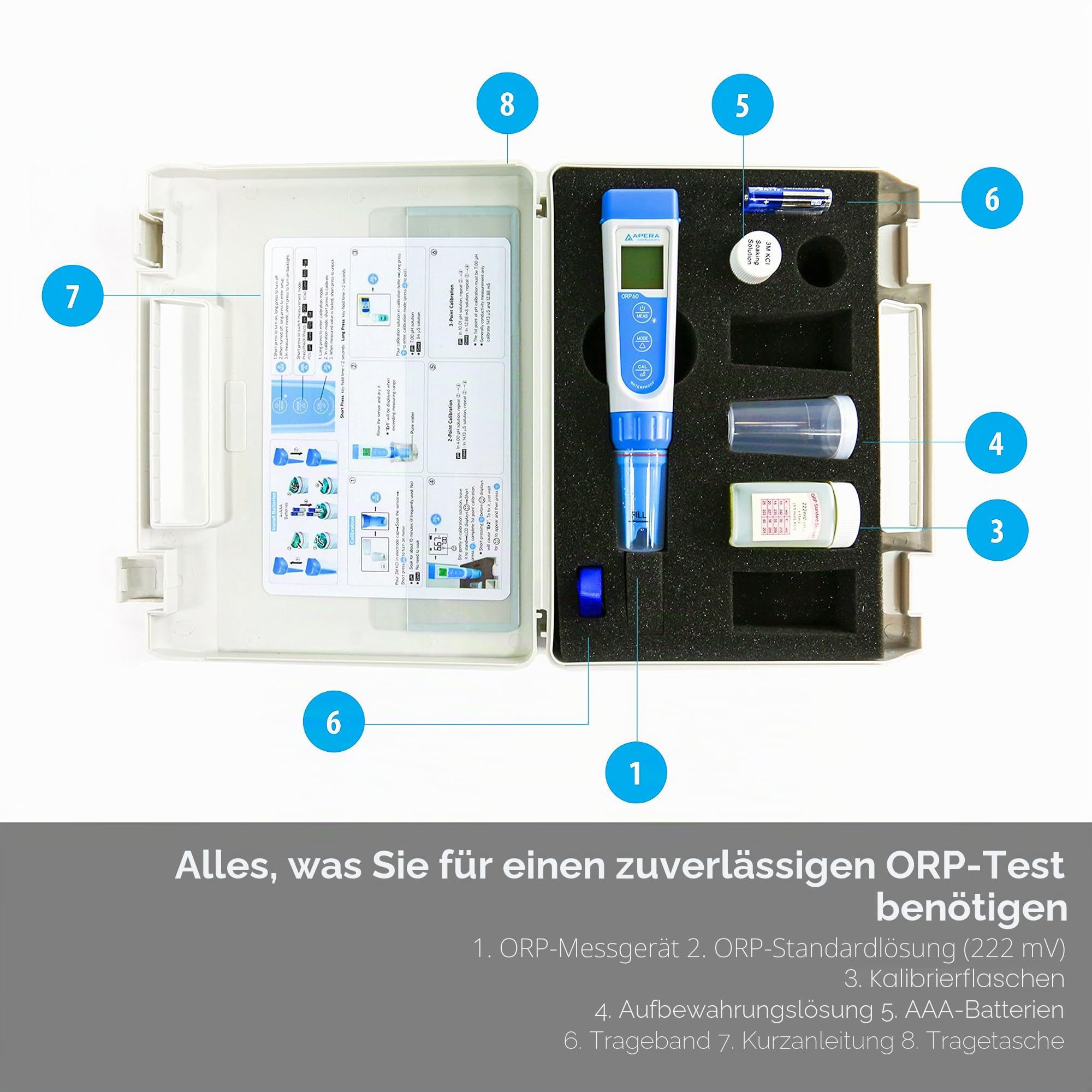 Apera Instruments ORP60 Premium ORP-Messgerät | Redoxpotenzial Messung, ±1 mV/0,2 % Genauigkeit, Messbereich ±1000 mV, austauschbare Elektrode, Temperaturanzeige