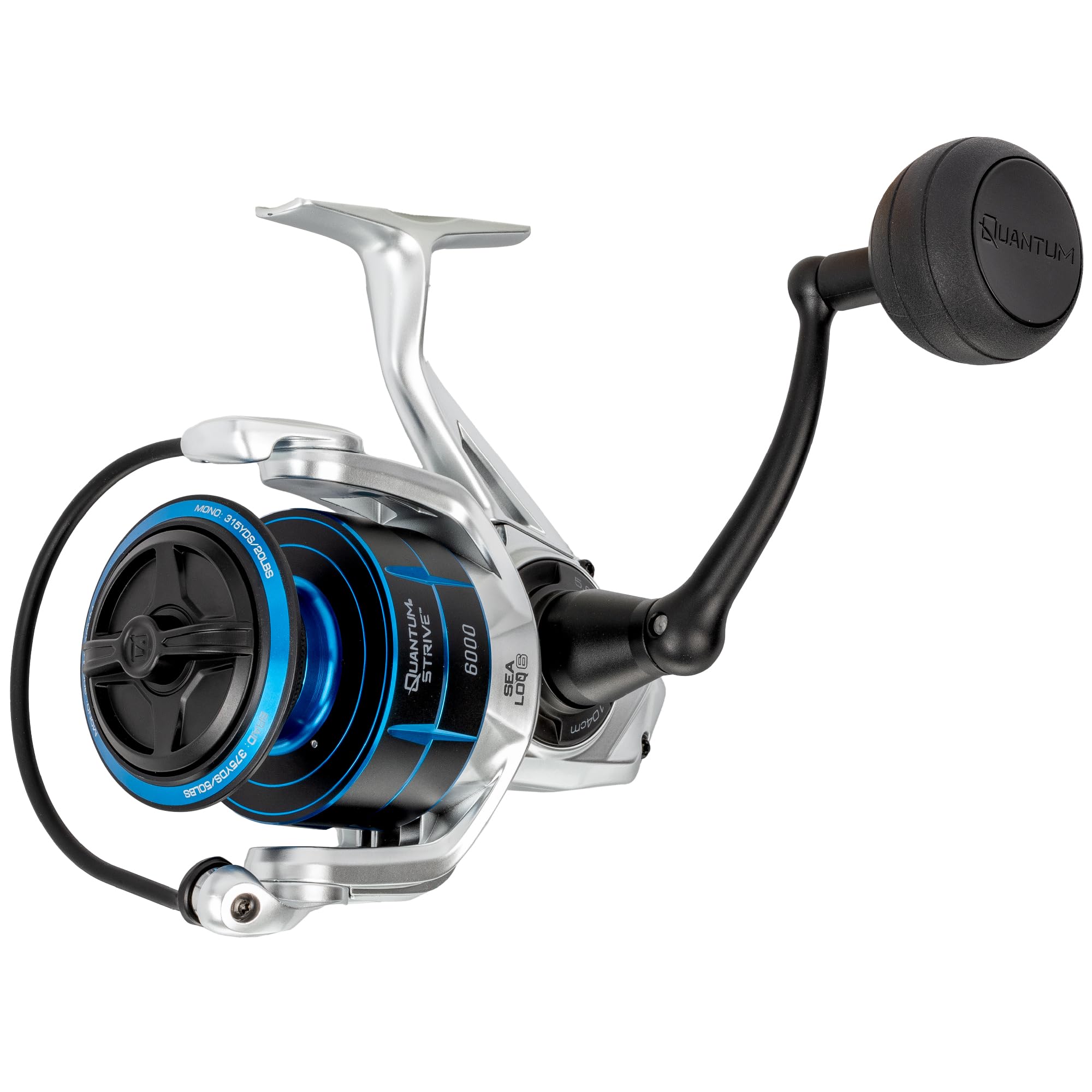 Quantum Strive Spinning Fishing Reel, Size 6000 Reel, 4+1 Bearings, 5.6:1 Gear Ratio, Rigid Aluminum Frame, Graphite Rotor, Sealed Design