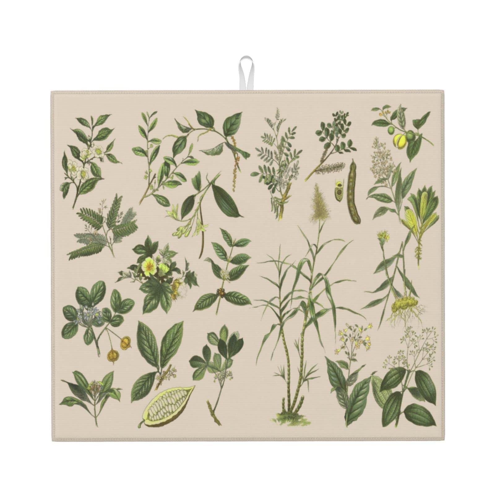 Vintage Plants Herbs Floral Color Microfiber Dish Drying Mat For Kitchen Countertop Absorbent Reversible Drainer Rack Pad 18 X 16 Inch