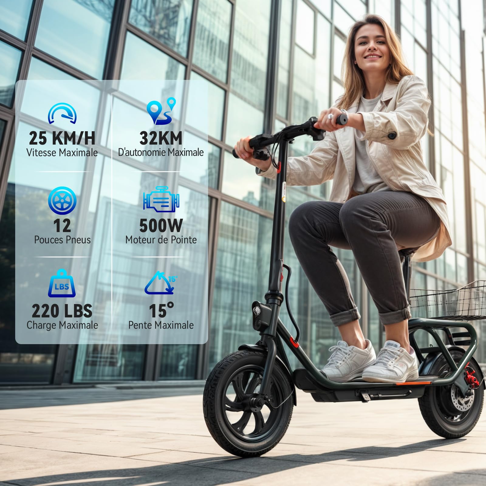 SISIGAD Trottinette Électrique Adulte 12 Pouces Trottinette Électrique Pliable avec Panier, 36V 7.8AH Batterie 25km/h Vitesse 300W Moteur, Scooter Électrique avec Double Frein et Lumière