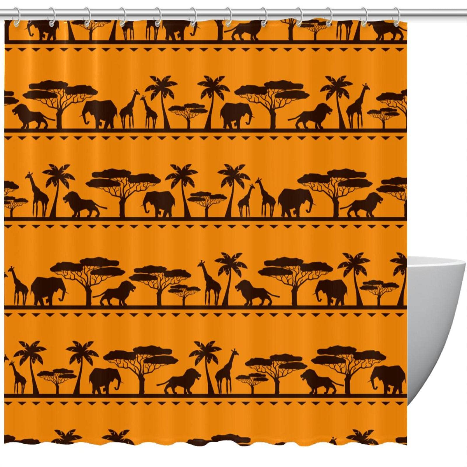 Rideau de douche imperméable motif animaux d'Afrique 168x183 cm avec crochets
