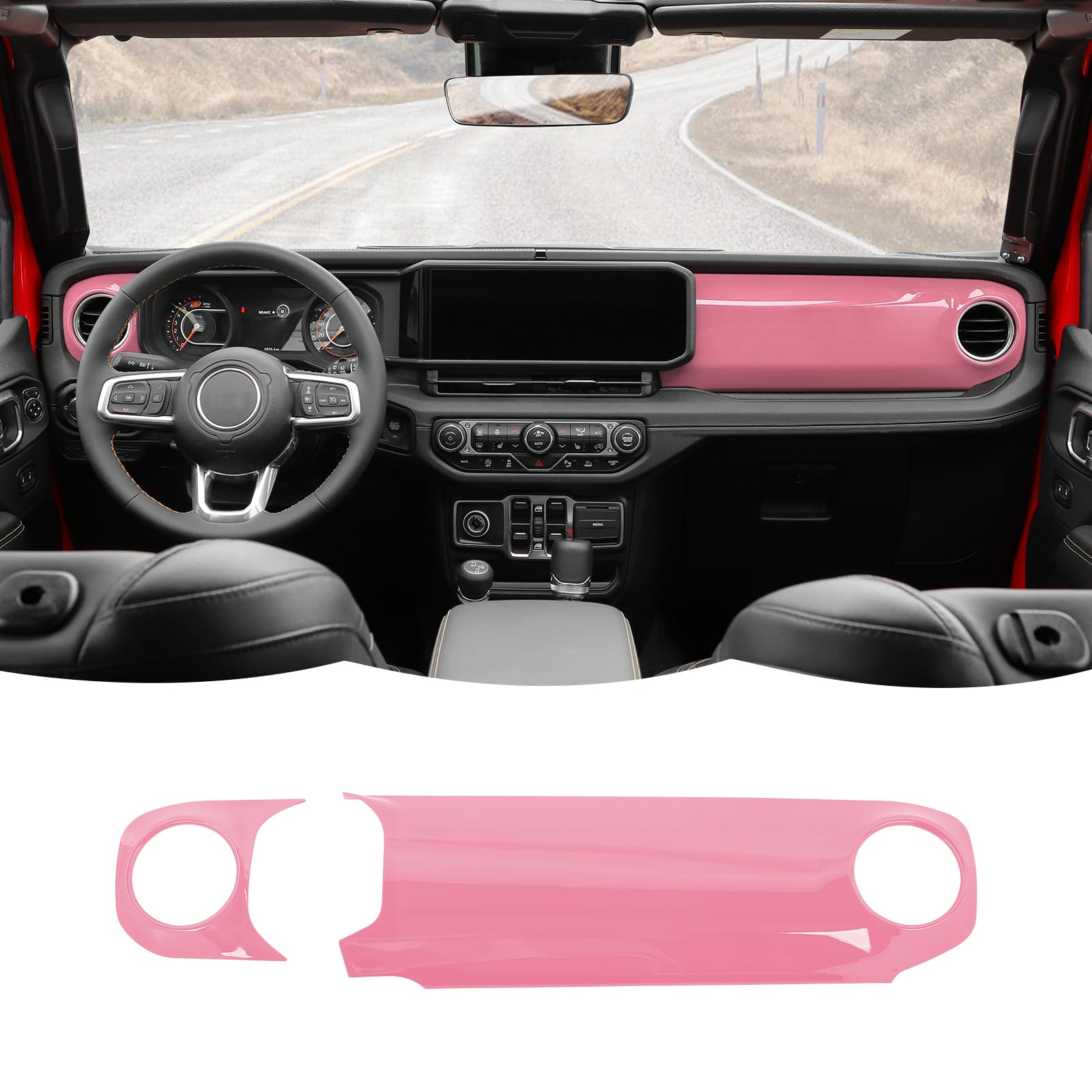RT-TCZ Center Console Trim Cover Dashboard Control Panel Cover Decorative Interior Accessories Compatible with Jeep Wrangler JL JLU & Gladiator JT 2024+,Pink