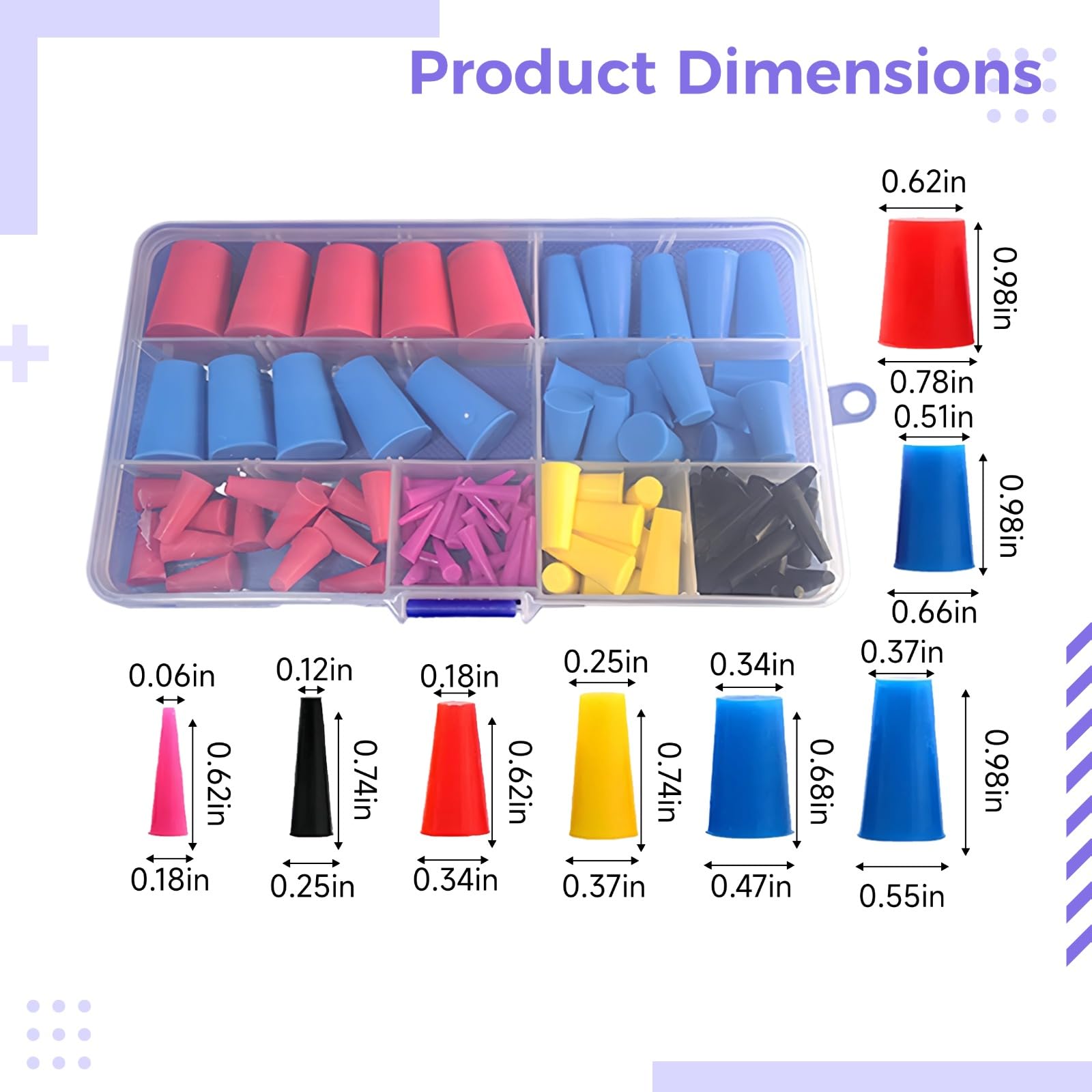 120 STK. Silikon Gummistopfen Sortiment, Maskierset für Eloxieren, hitzebeständiges System bis 606 ℉ / 315 ℃, Konusstopfen für Pulverbeschichtung, Lackieren, Elektroplattieren, mehrere Größen