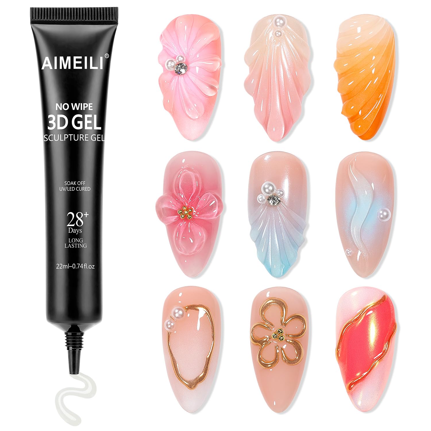 AIMEILI Gel per Nail Art 3D 22g Gel Modellante per Unghie in Tubetto Colla Strass Unghie Fai Da Te per Sculture, Intaglio, Dipingere, Modellare e Decorazioni