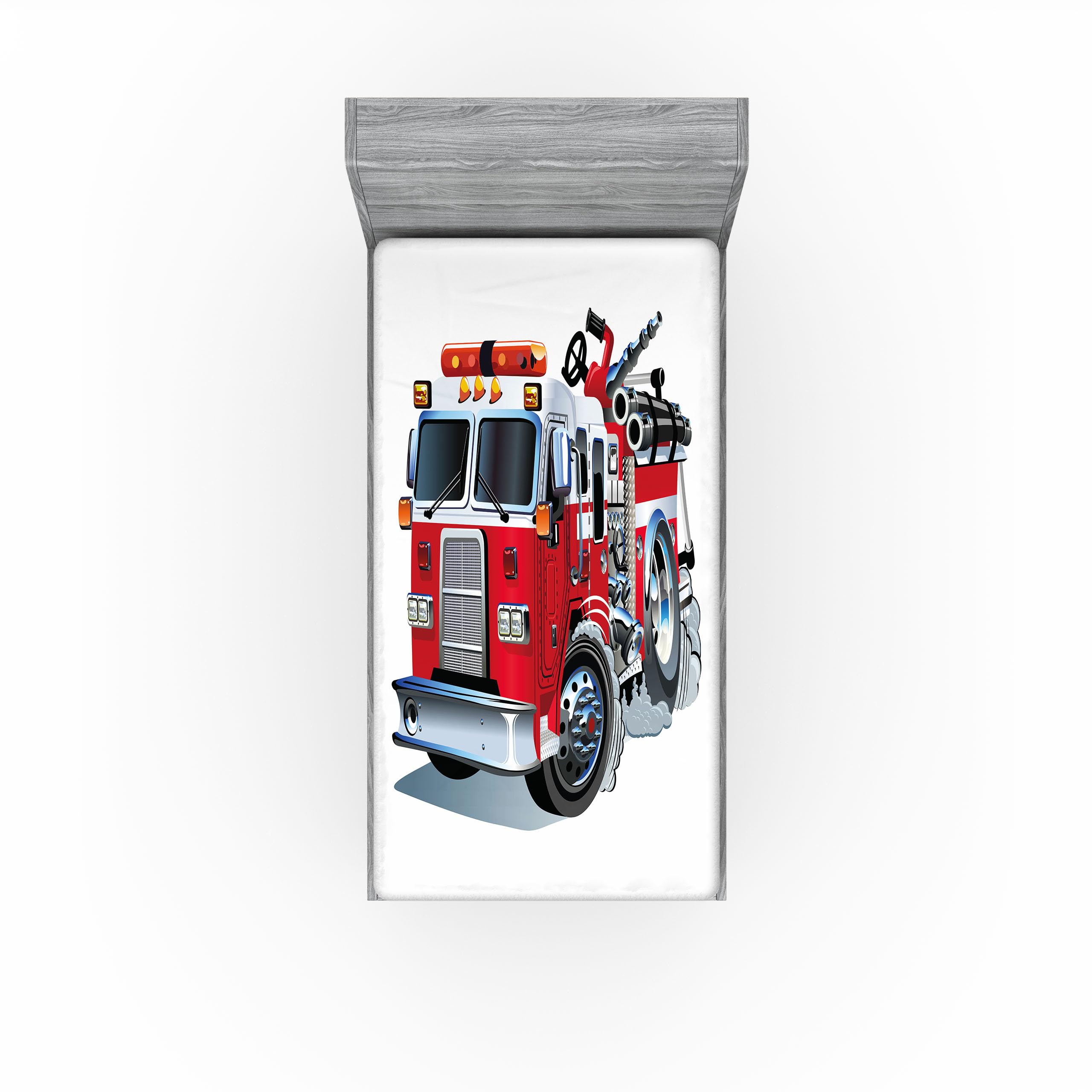 Ambesonne Truck 2 Pack Fitted Sheet, Brigade Vehicle Illustration, Bed Cover All-Round Elastic Deep Pockets 2 Pieces, Package Contains 2 Twin Size Fitted Sheets, Grey Red