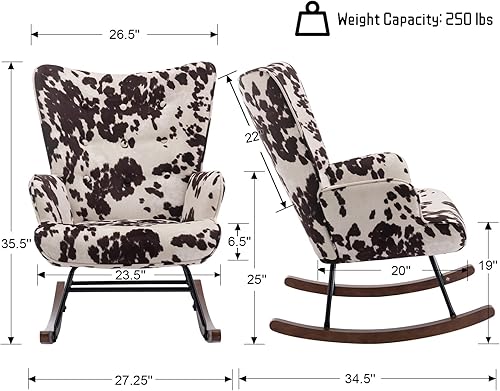 Miniatura 11 de Sillón mecedor de piel sintética, silla moderna de lectura para sala de estar, dormitorio, oficina, espacios pequeños, color marrón Marrón -