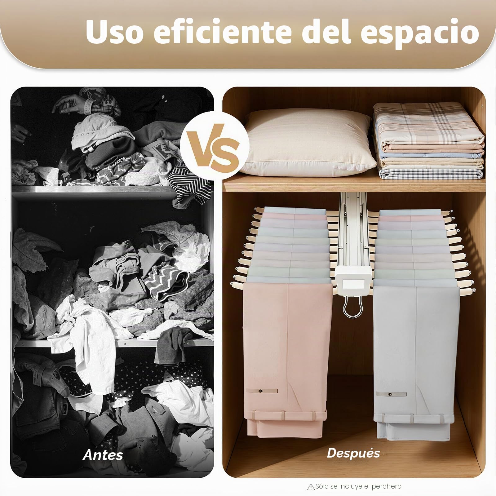 Perchas para 22 Pantalones, Pantalonero Extraible para Armario, Antideslizante, Barra Extensible para Colgar Ropa, Organizador Perchero para Toalla Sostén Falda Jean Bufandas, Beige