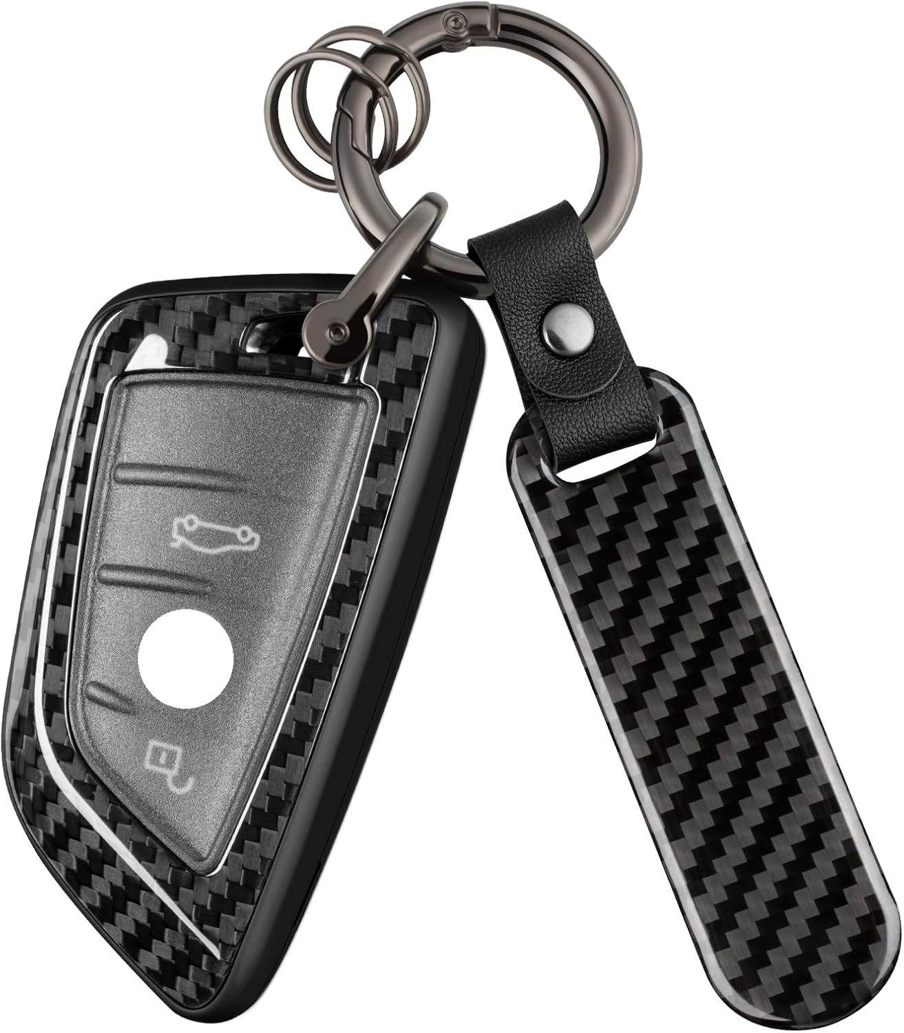 T-carbon Key Fob Cover Compatible with BMW 2 3 4 5 6 6GT 7 8 Series,X1 X2 X3 X4 X5 X6 X7 M3 M4 M5 M8 X3M X4M X5M iX3 Z4 2014-25 Carbon Fiber Key Shell Cover Compatible with BMW Smart Key Holder,Black