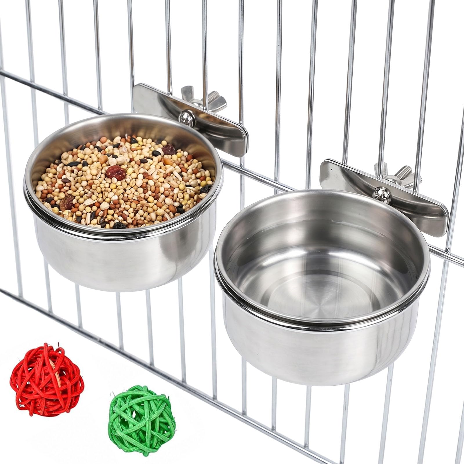 TCETCY 2 PCS Bird Feeding Dish Cups Stainless Steel Parrot Food Bowls