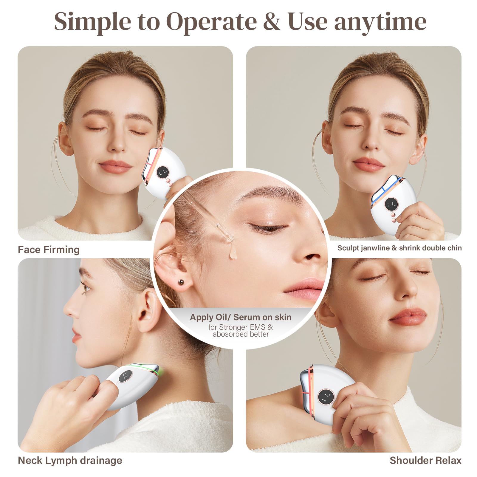 EMS Gua Sha, Profey Gesichtsmassagegerät, Gua Sha Elektrisch mit Wärme, EMS Gerät Gesicht mit Rotlicht, Blau, Grün, Gesicht Lifting Gerät Für Gesicht Anti Falten Anti Aging