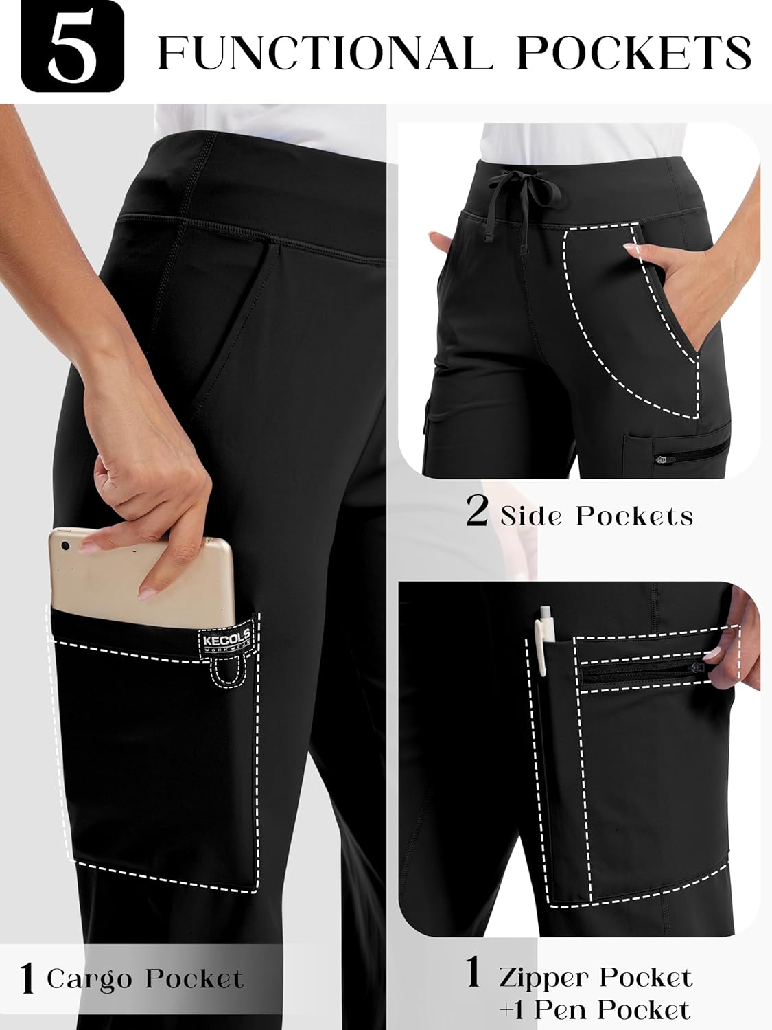 Yoga Scrub Pants Women High-Rise Straight Leg Uniform Cargo Bottom with Yoga Waistband,5 Pockets & 4-Way Stretch - Image 4