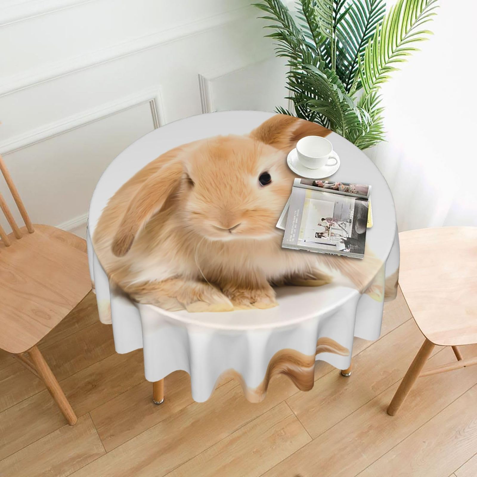 WHJSHOP Rabbit Prints Round Table Throw 60 Inch – Waterproof Table Cover for Dining, Coffee Tables, Parties & More - Soft, Wrinkle-Resistant Table Layer