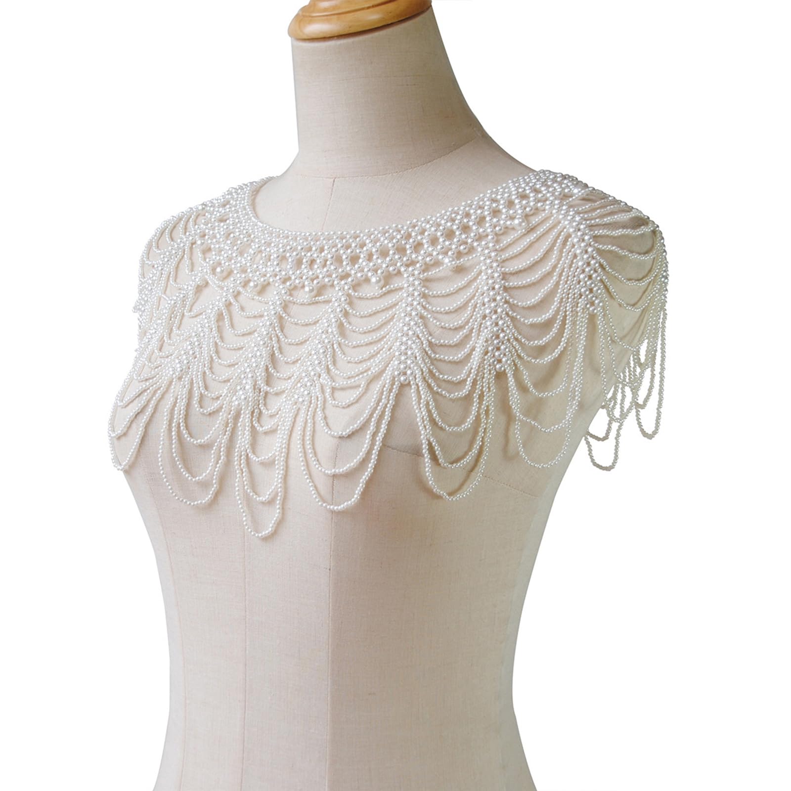 Künstlicher Perlenschal für Hochzeitskleid, modische Schulterkette für Cheongsam, eleganter Schulterwickel für formelle Anlässe, Party und Hochzeit, handgefertigter Schmuck