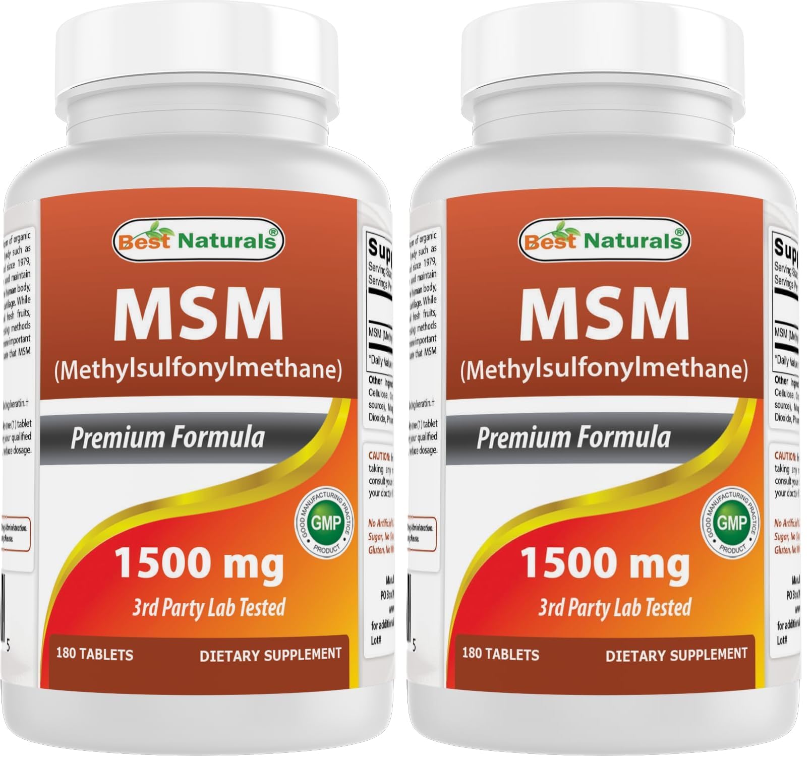 Best Naturals MSM 1500 mg 180 Tablets (Pack of 2) 180 Count (Pack of 2)