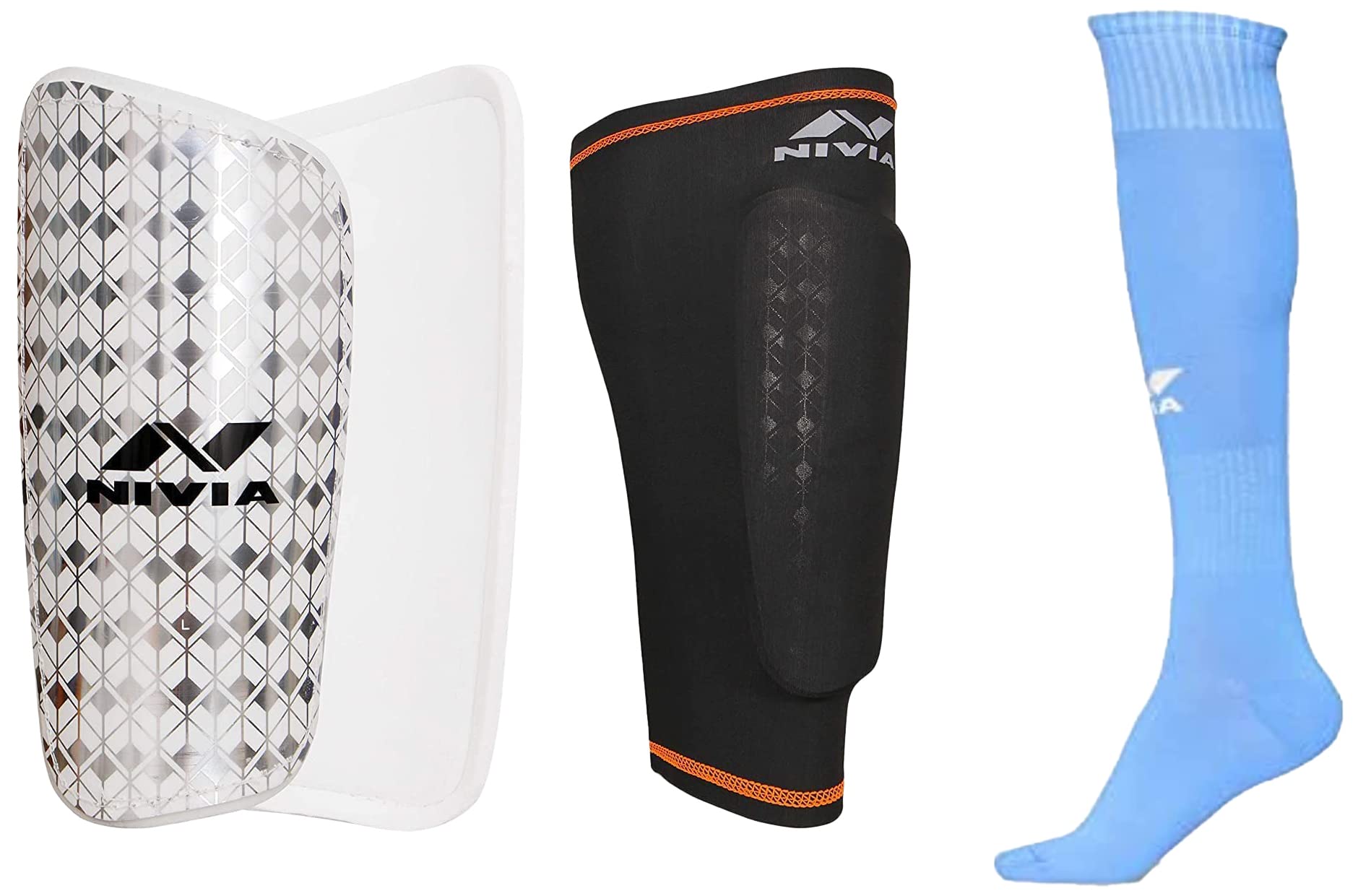 Nivia 418M Lycra-Spandex Shin Guard with Sleeve - Medium (Black) & Nivia Plain Encounter Stockings (M, Royal Blue) - Polyester Blend, Knee Length, Unisex, Pack of 1 (B08ZMY25M9) Amazon Price History, Amazon Price Tracker