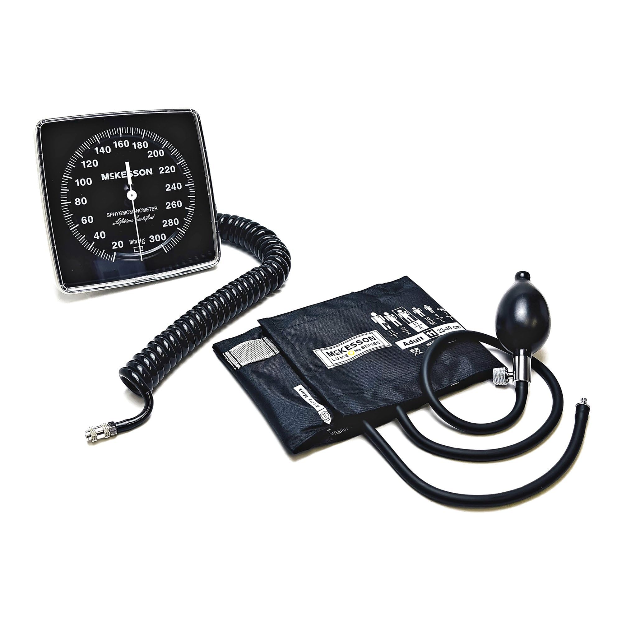 McKesson LUMEON Clock Aneroid Sphygmomanometer, Blood Pressure with Cuff, Wall Mounted, Black, Adult Medium, 1 Count