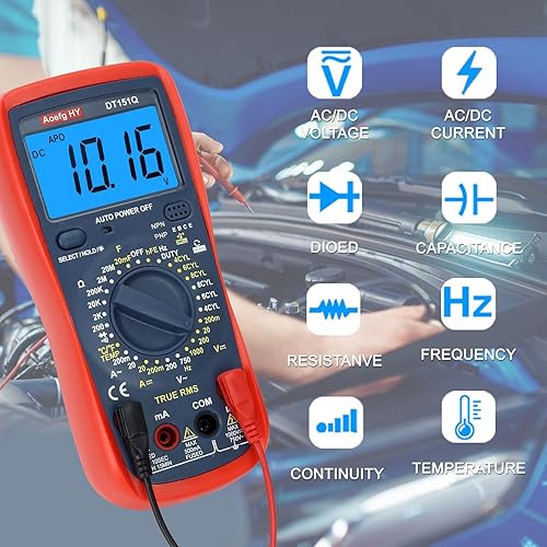 Miniatura 5 de Multímetro automotriz, True RMS CAT III 600V, probador de voltajecorriente CACC, temperaturafrecuenciaohmiociclo de trabajo, prueba de ángulo de