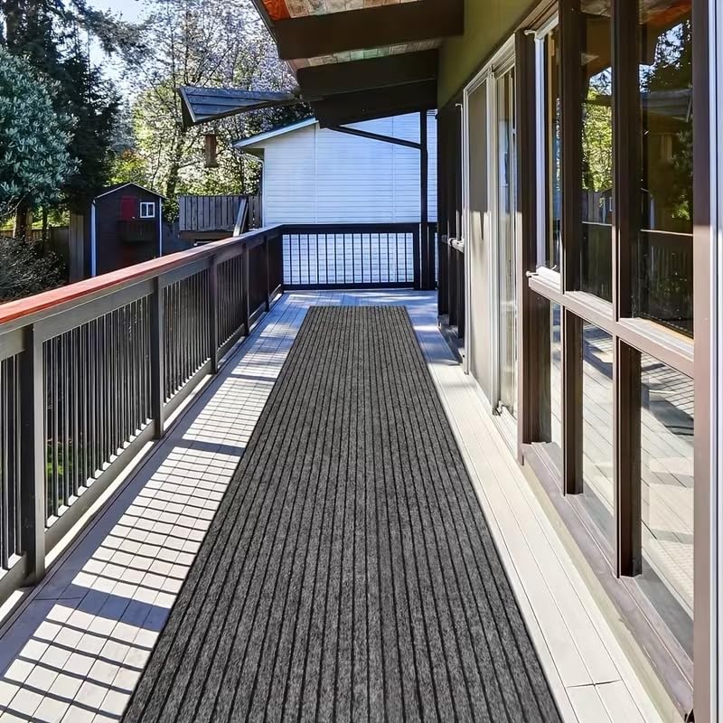 Image of TIB Anti-Slip Door Mat with PVC Rubber Backing, Water & Stain Resistant Striped Floor Mat for Home Entrance, Bathroom & Kitchen, Durable Non-Woven Surface,Easy Clean Doormat,4x19ft,Grey