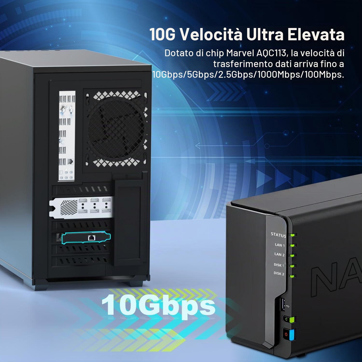Scheda di rete PCI-e4.0 X1 10Gbe, controller Marvell AQC113, NIC con porta RJ45 Base-T 10G, scheda Ethernet GiGaPlus 100/1000/2500/10000Mbps, adattatore Ethernet 10Gb supporta Windows10/11