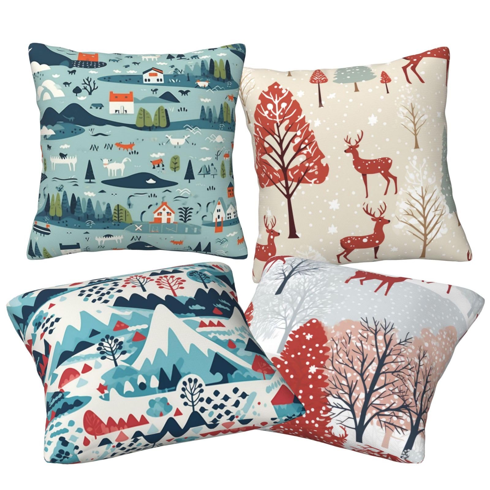 Fundas de Cojines Juego de 4 45x45cm Funda Cojin Lino Navidad Cojines Decoracion Árbol Fundas de Cojín Cuadradas Impresión Doble Cara con Cremallera Oculta,para Sofá Cama Decoración Hogar18x18in