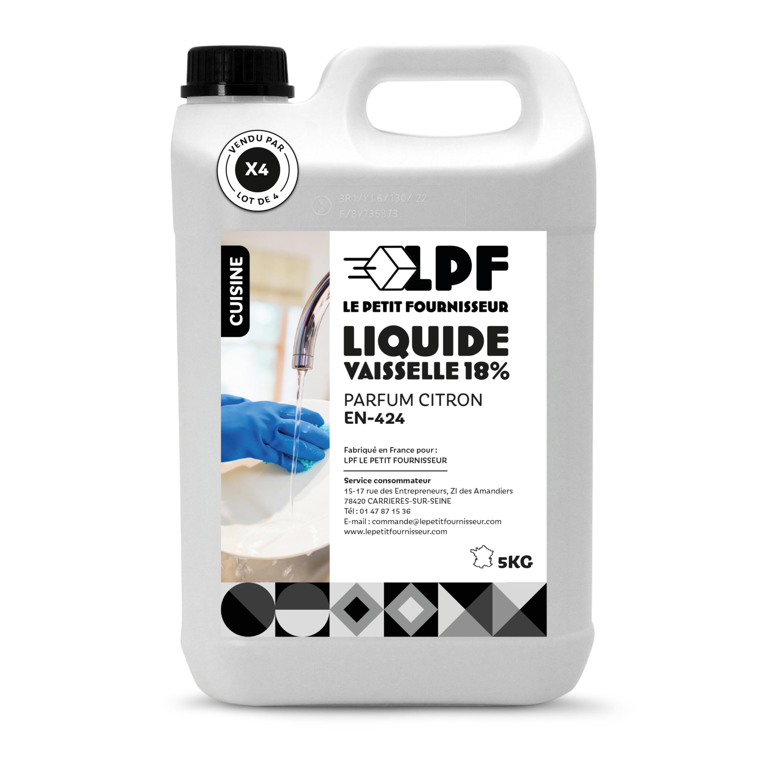 LPF LE PETIT FOURNISSEUR - Liquide Vaisselle 5L Concentré 18% Citron - Dégraissant Haute Performance Pro - Recharge Économique Vaisselle Main - Brillance Anti-Calcaire - 4 Bidons 5L
