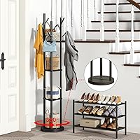 Vista 2 de Perchero giratorio con 8 ganchos, árbol de madera de bambú negro para ropa, bolsos/sombreros, perchero grande independiente para entrada