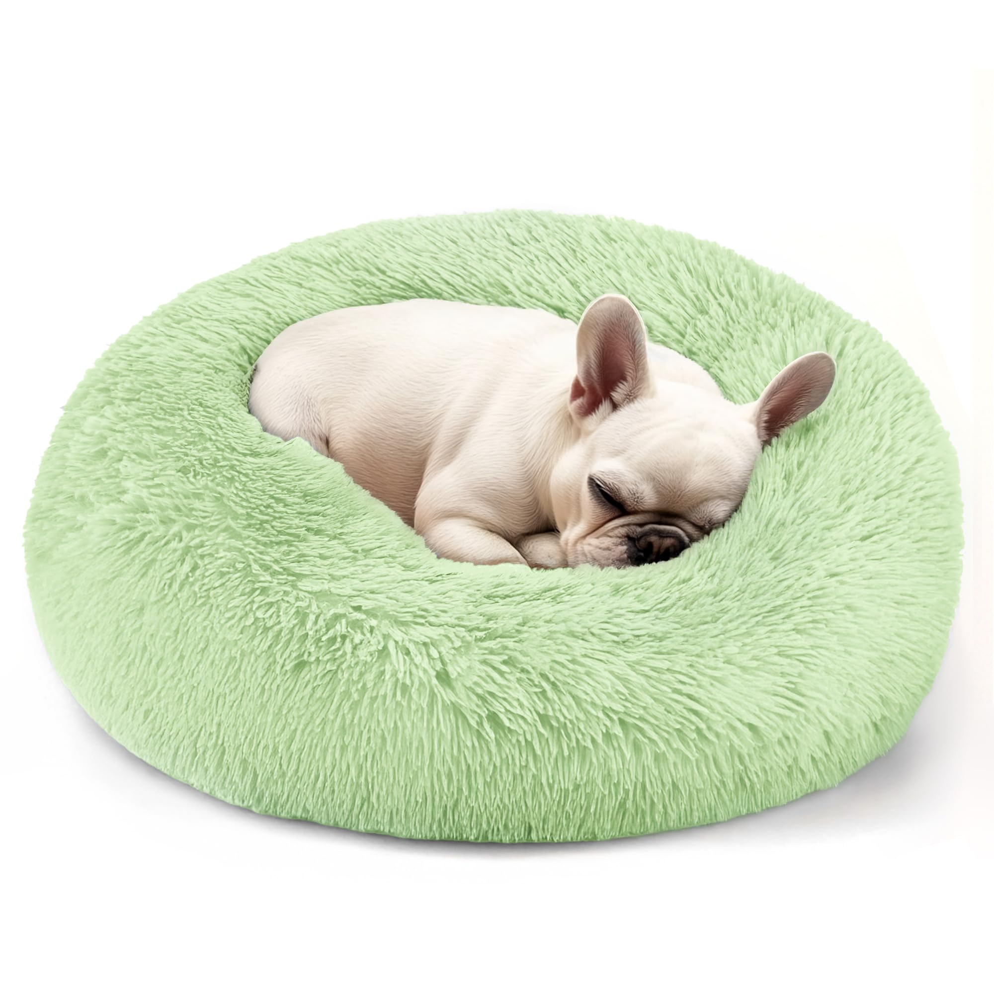 Hoewina Dog & Cat Bed, 20in Cat Beds for Indoor Cats, Calming Donut Bed for Puppy and Kitten, Washable Round Fluffy Pet Bed for Small Medium Dogs and Cats (Green)
