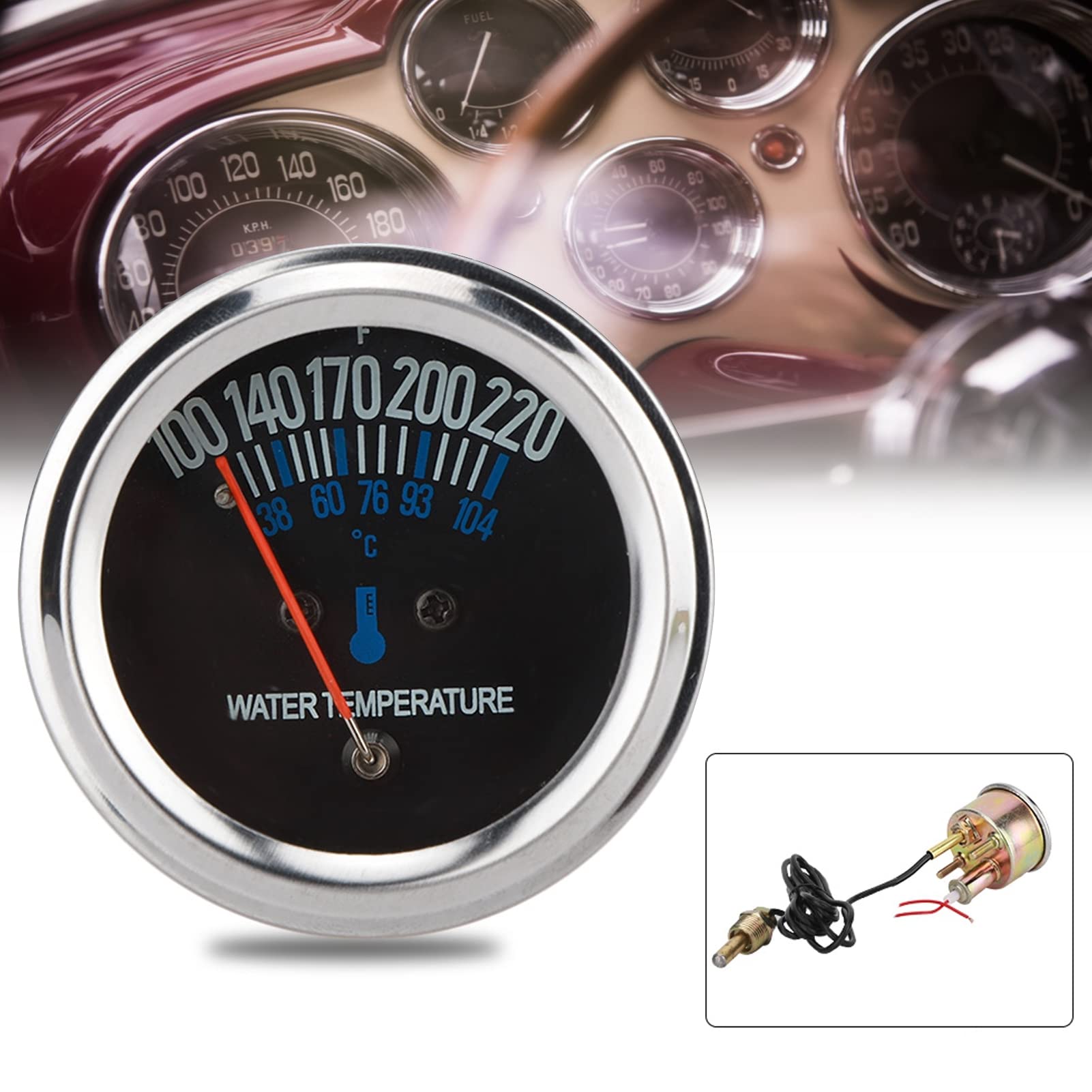jauge de température de l'eau mécanique, Voiture en métal 52mm Kit de jauge de température de l'eau pour voiture, capteur de température mécanique marine 12v