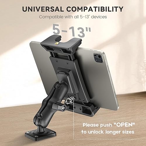 Miniatura 4 de OHLPRO Soporte para tablet de automóvil, base de taladro resistente, soporte para tableta para camión, compatible con iPad Samsung Tab de 5 a 13