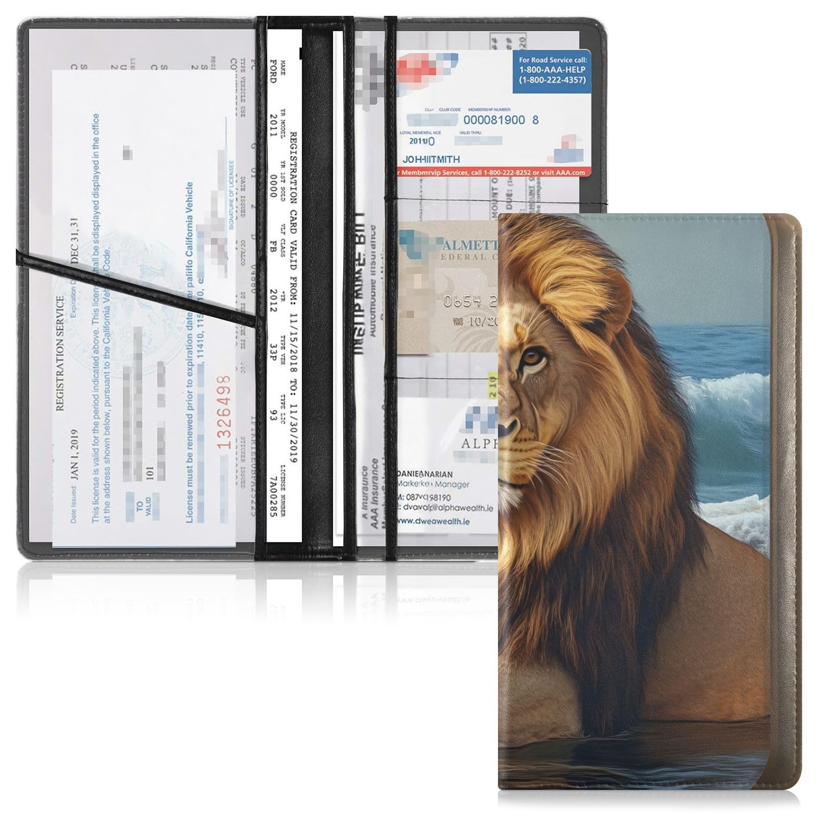 Hezely Car Registration and Insurance Holder - Vehicle Glove Box Car Organizer, Auto Truck Comparment Accessories Case for Women Men Teens,Lion Card Printing