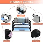 Desk Organizer with pen holders, 3-Tier Letter Paper Tray Organizer with 3 Pen Holder, Desk Organizers and Accessories, Mesh Desktop File Organizer and Storage for Office Supplies Black