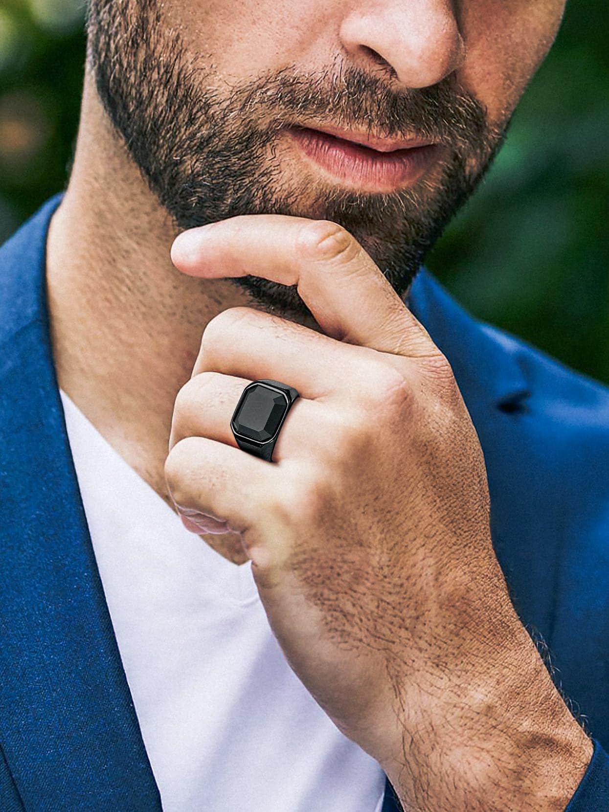 Richsteel Anillos Sello con Onix Negro Grande, Signet Ring, Incluye Caja de Regalo
