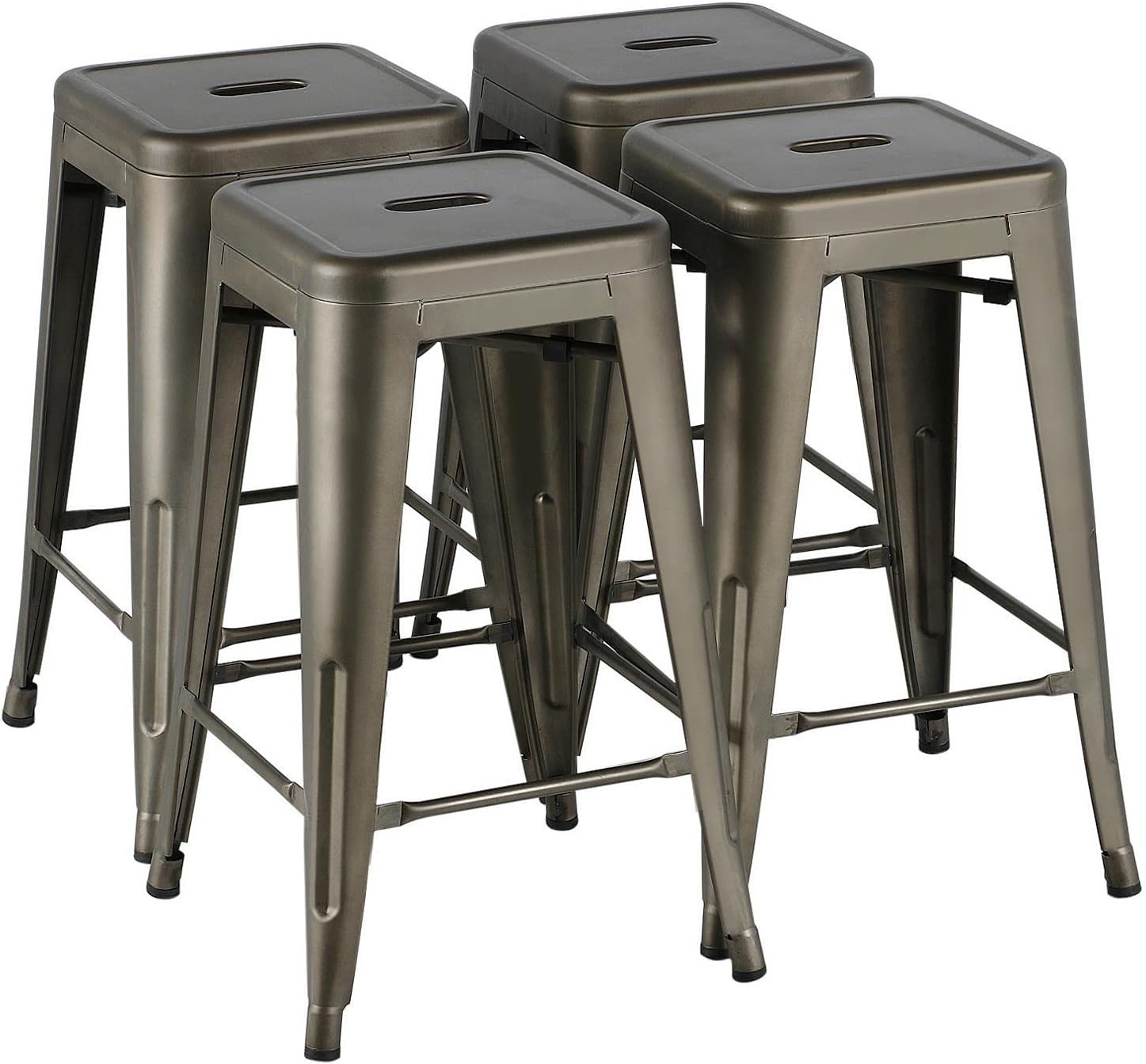 Yaheetech 24 Inch Metal Barstools Set of 4, Counter Height Backless Stools, Industrial Stackable Bar Chairs with Footrest for Kitchen/Dining Room/Bistro/Patio, Metal