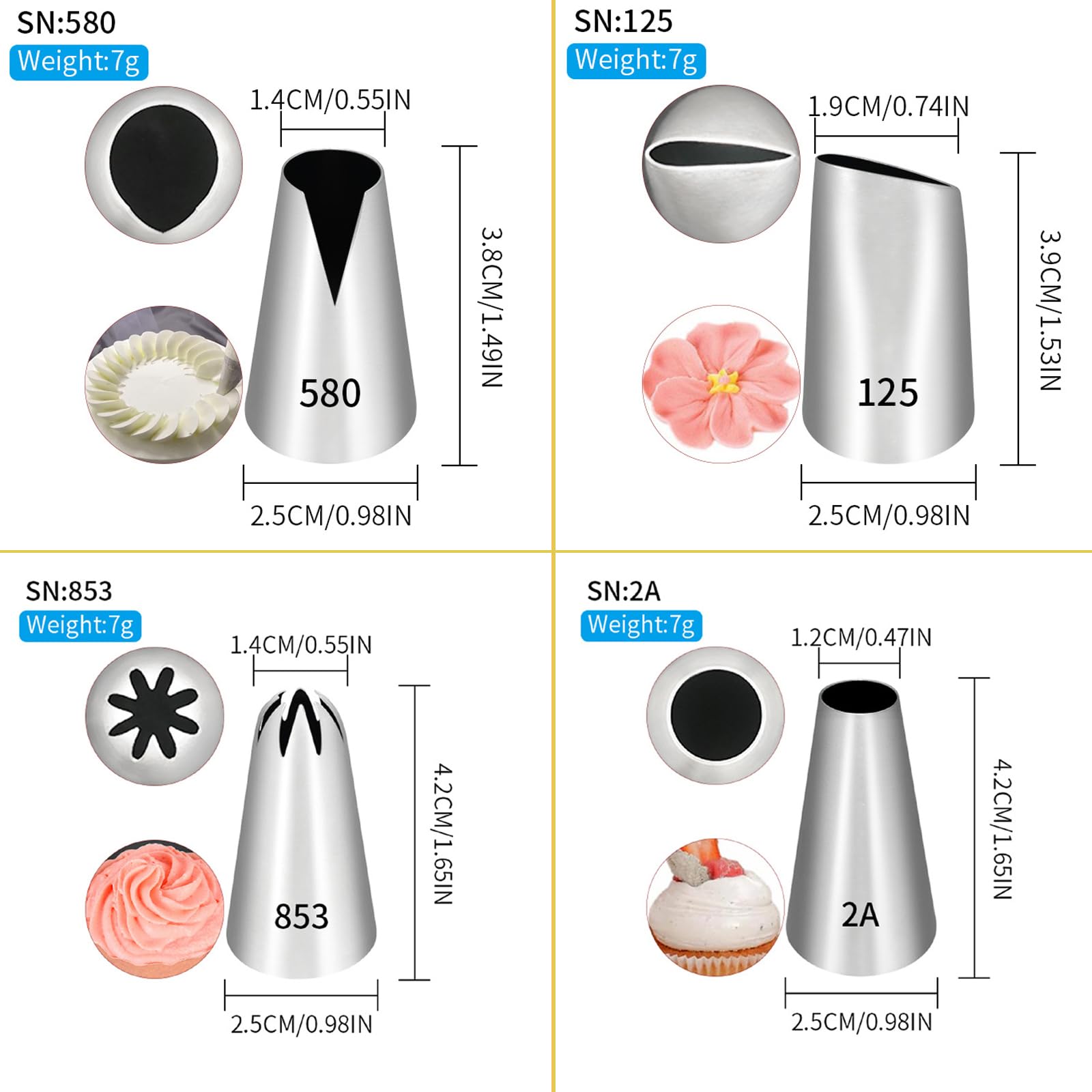Lar Piping Tips - Juego de 6 boquillas profesionales de repostería para cupcakes, pasteles, postes, galletas y churros - Ideal para amantes de la detención de pasteles