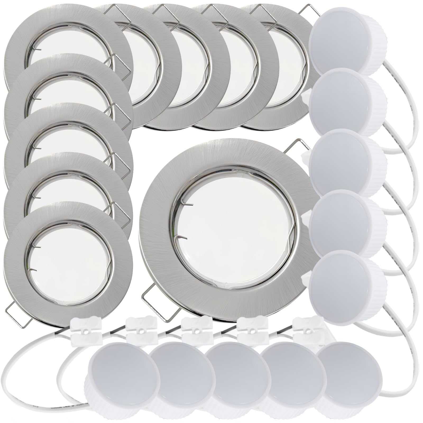 10er Set Flache Milchglas SMD LED Modul Einbauleuchten | Farbe Edelstahl gebürstet | 5W | 230V | Starr | 4000k | LED Spot für die Decke bei wenig Einbautiefe | Wohnzimmer | Küche | Schlafzimmer | Flur