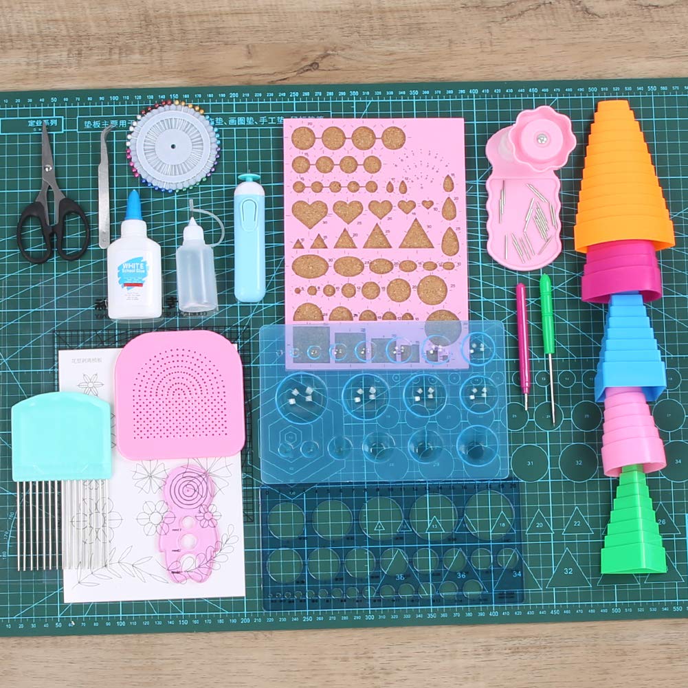 24-teiliges Papier-Quilling-Werkzeug-Komplettset, elektrischer Papier-Lockenstift mit Crimper, DIY-Papier-Bastelset für Anfänger, inklusive Quilling-Vorlage, Lineal, Schere,