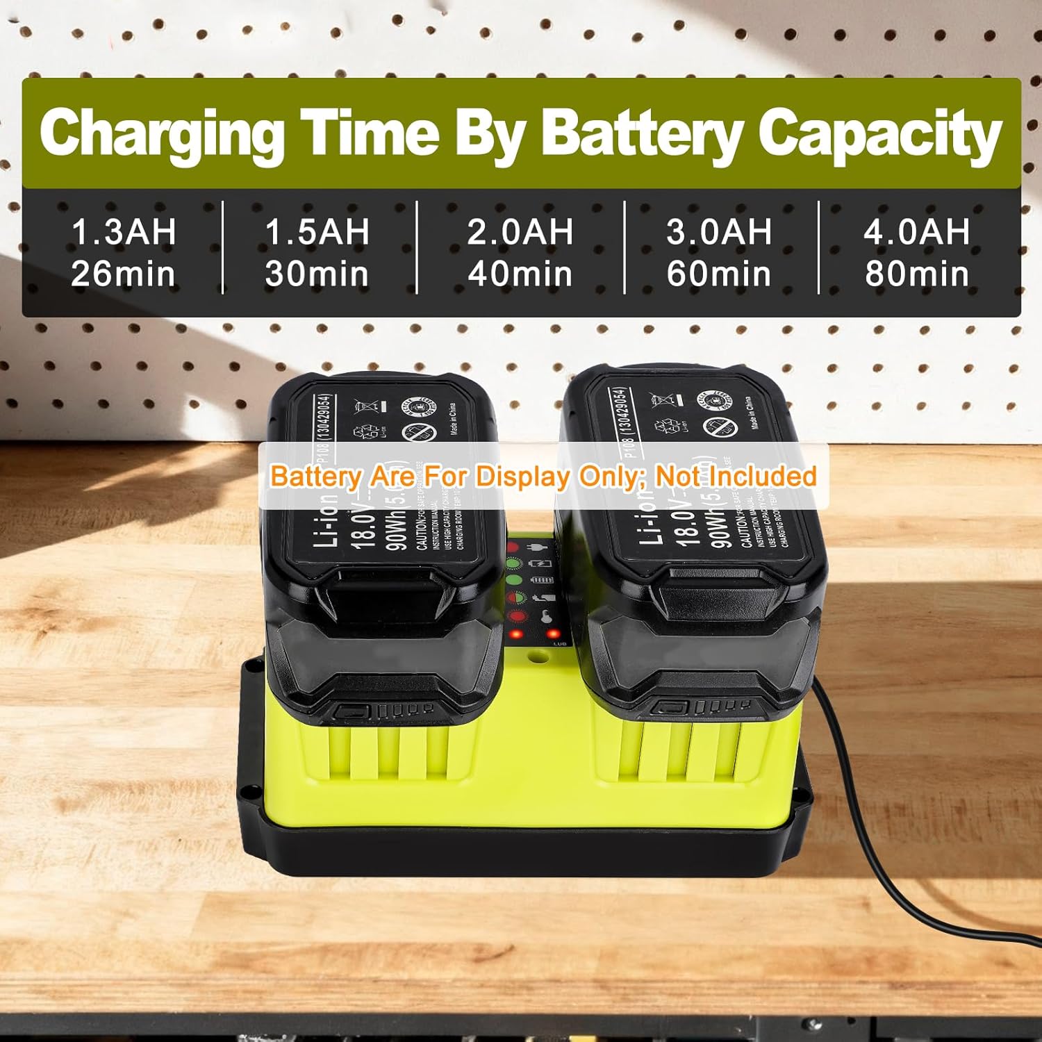 Rapid Charger Station 2 Port Compatible with Ryobi 18V Battery, Multi Tools Super Fast Charger Station Replacement for Ryobi 18V Chargers [ Battery Not Included ]