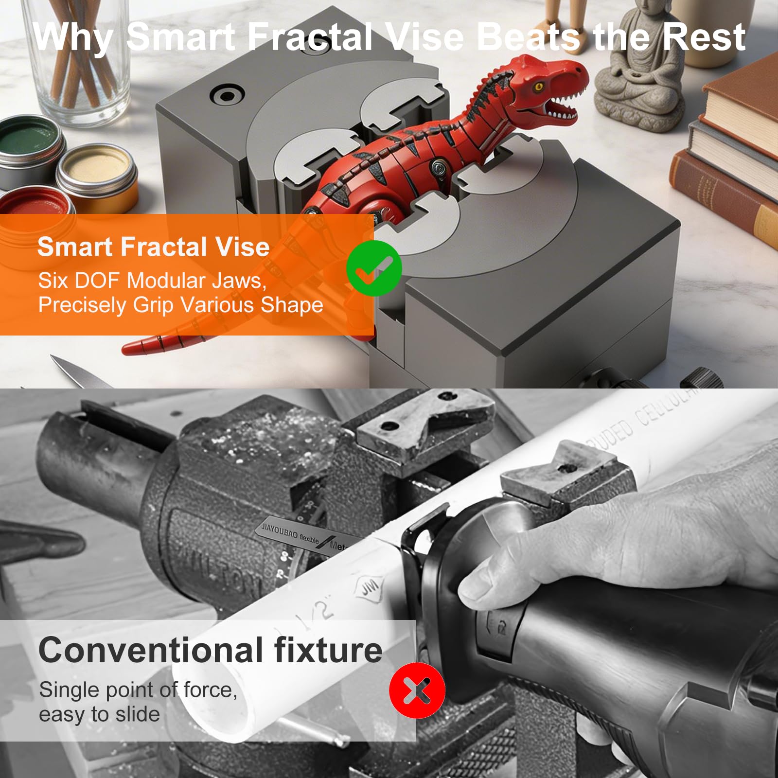 Mini morsa frattale intelligente, piccola morsa da banco, resistente, autoregolante, in lega di alluminio aerospaziale e lavorazione CNC di precisione, morsa portatile per artigianato/gioielli