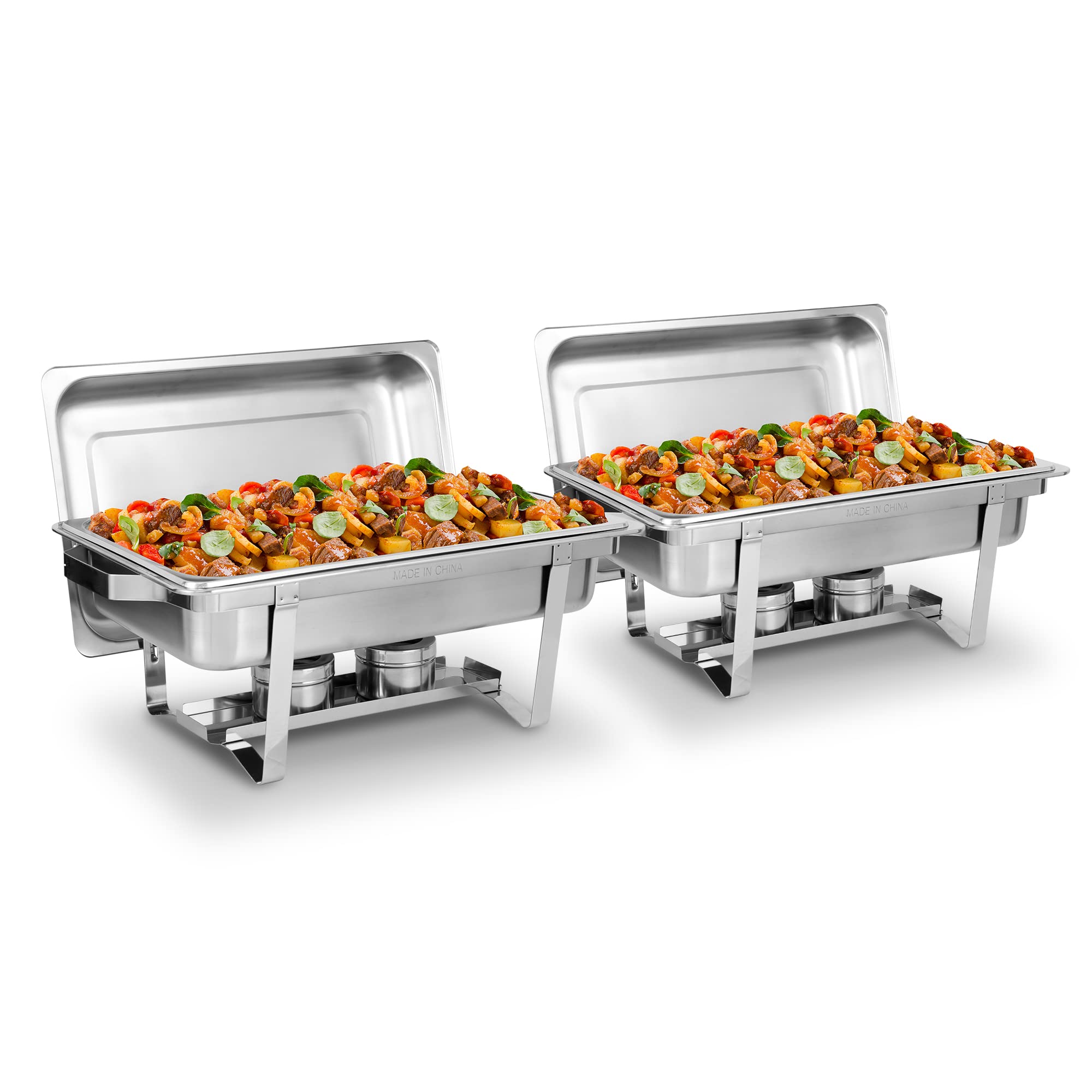 SUPER DEAL Upgaded 8 Qt Stainless Steel 2 Pack Full Size Chafer Dish with Water Pan, Food Pan, Fuel Holder and Lid For Buffet Weddings Parties Banquets Catering Events