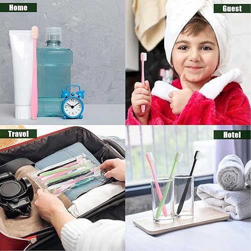 Miniatura 6 de 80 piezas de 7 pulgadas 4 colores extra suave cepillo de dientes a granel 20, 000 cerdas suaves compacto micro nano manual cepillo de dientes cómodo