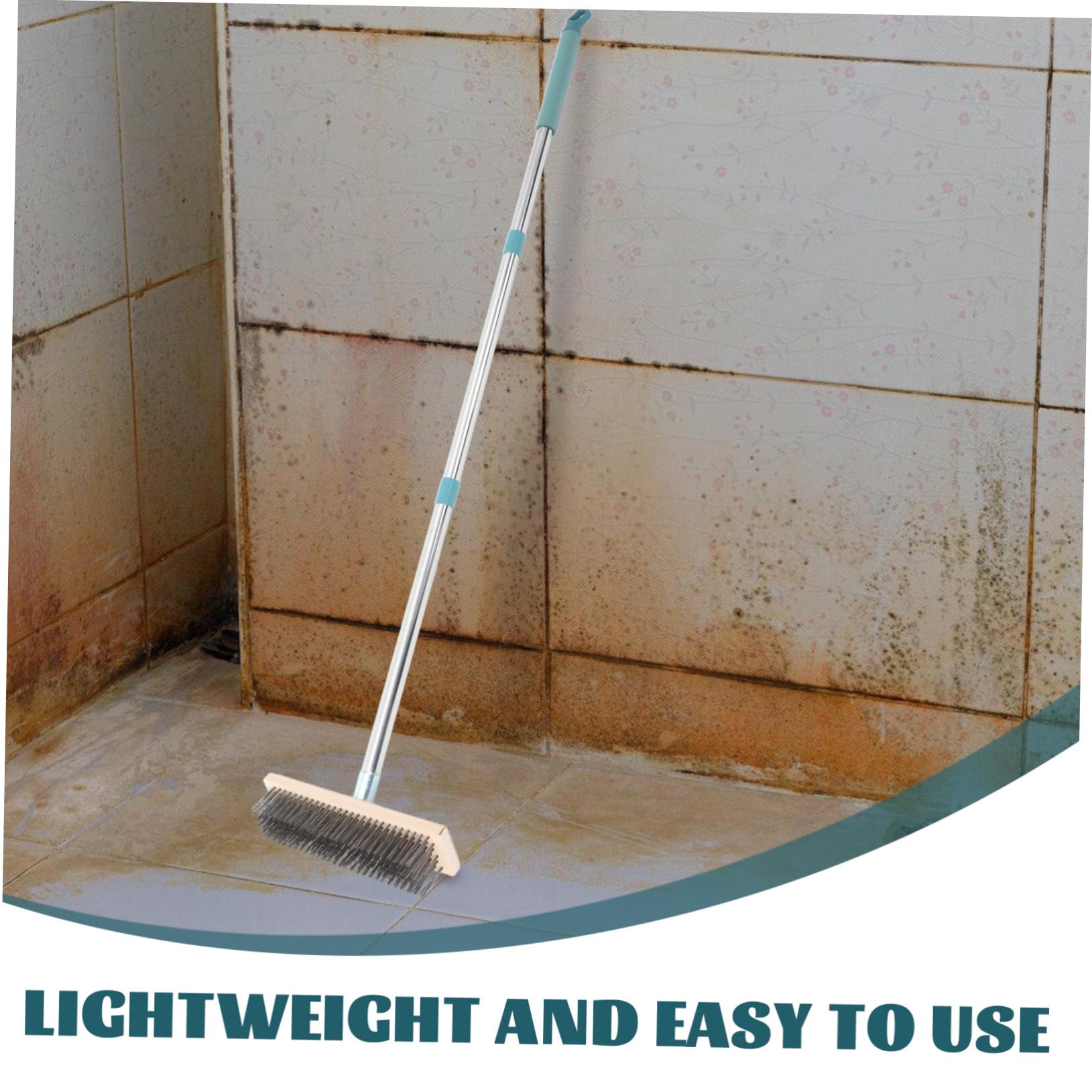POPETPOP Cepillo de Limpieza para Patio y Hormigón con Cerdas Rígidas, Mango de 138cm y Cabezal de 20cm, Acero Inoxidable, para Suelos Duros
