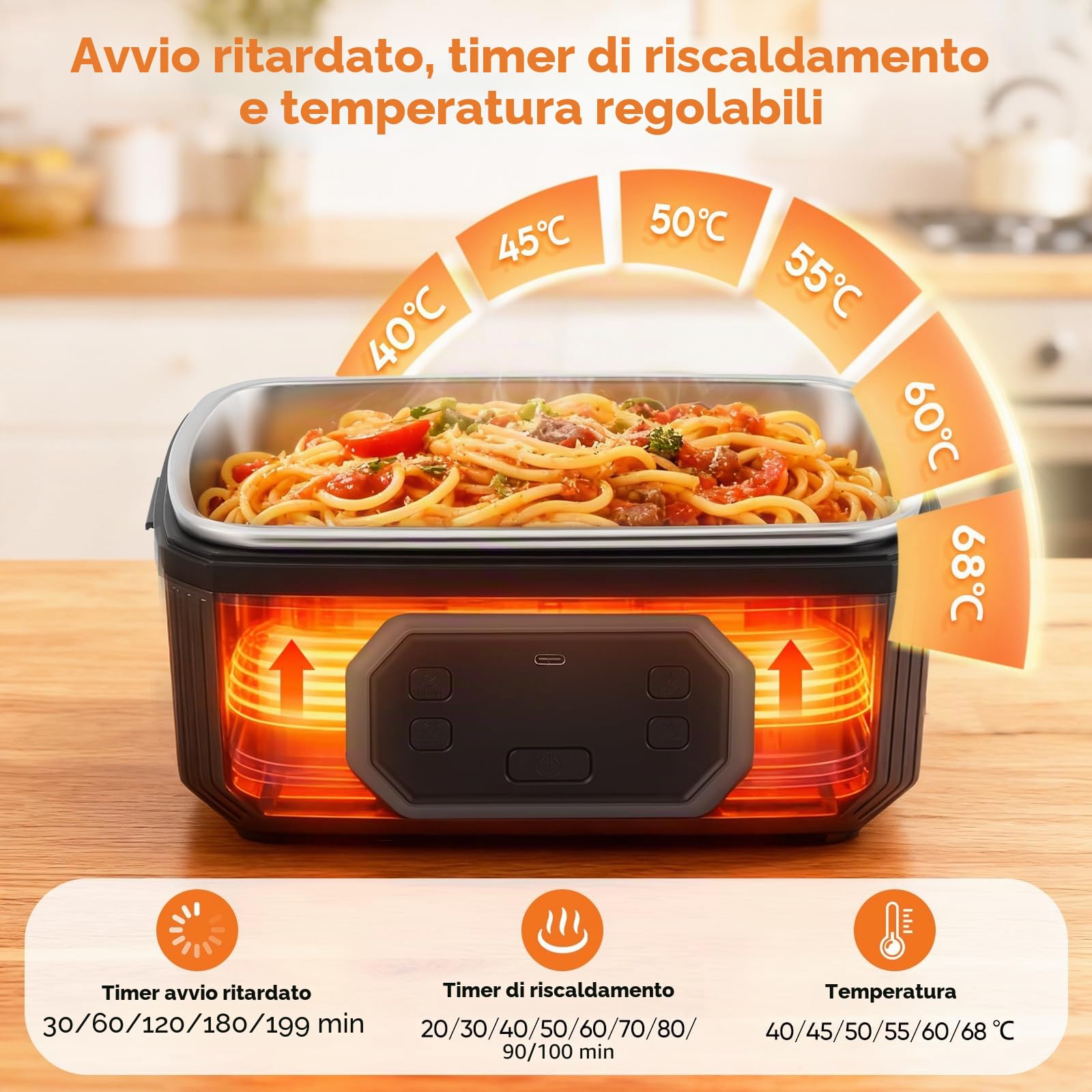 Lunch Box elettrico, riscaldato per uomini e donne, isolato e auto-riscaldante,Scatola per il pranzo elettrica senza fili per adulti,Scaldavivande Elettrico Portatile,