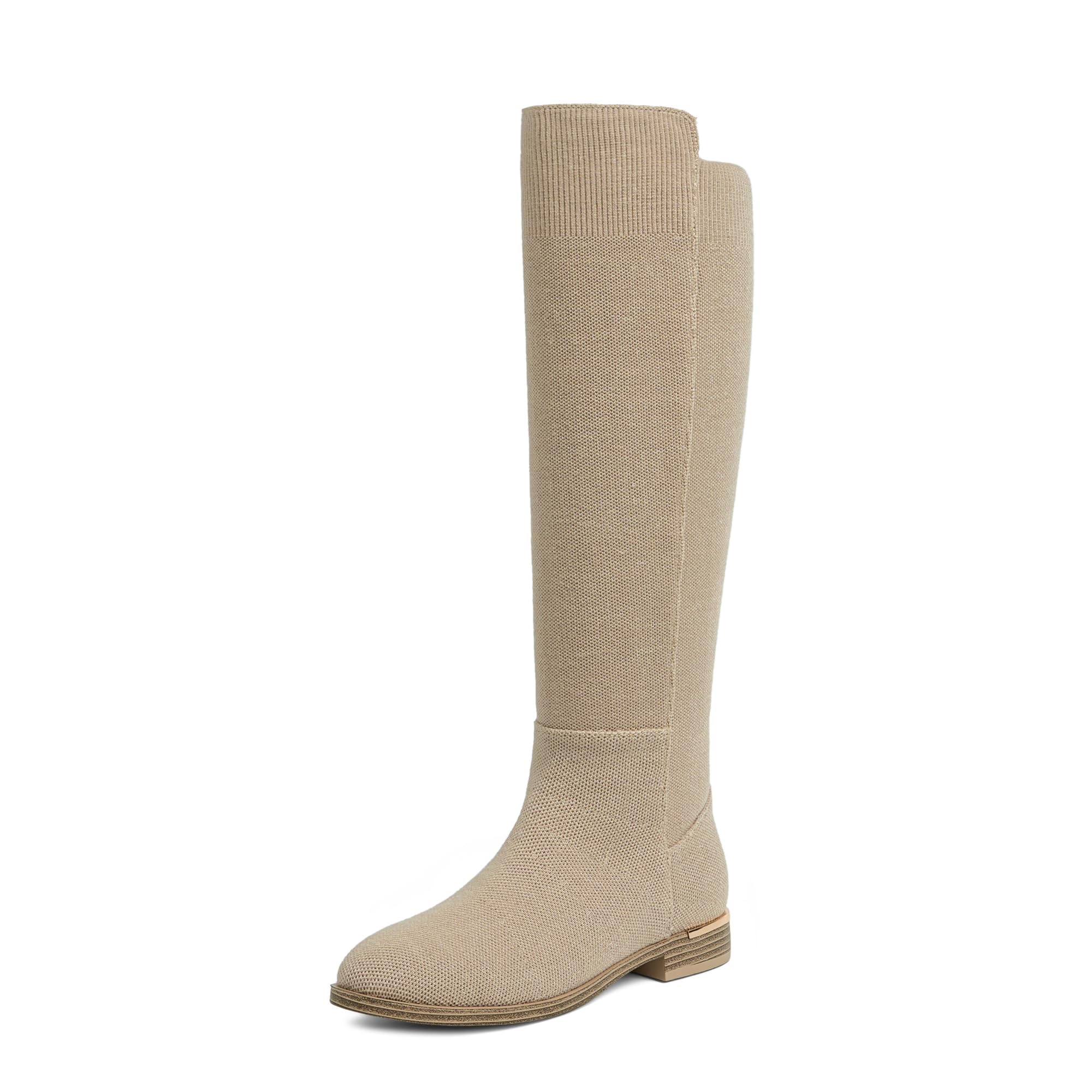 Modatope Rounded Toe Flat Stretchy Dress Knee High Boots Side Zipper | Suede Elastic Fall Winter Boots, Low Chunky Block Heel Riding Boots,2026 Fashion Womens Tall Long Boots